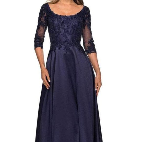 NWT La Femme 27988 Mikado Mother of the Bride Dress Navy Size 12 - Picture 1 of 4